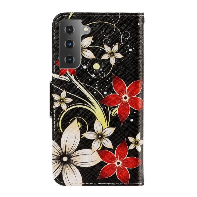 Folio Deksel Til Samsung Galaxy S22 Plus 5G Med Kjede Fargerike Strappy Blomster