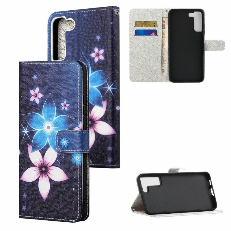 Folio Deksel Til Samsung Galaxy S22 Plus 5G Med Kjede Lunar Strap Blomster