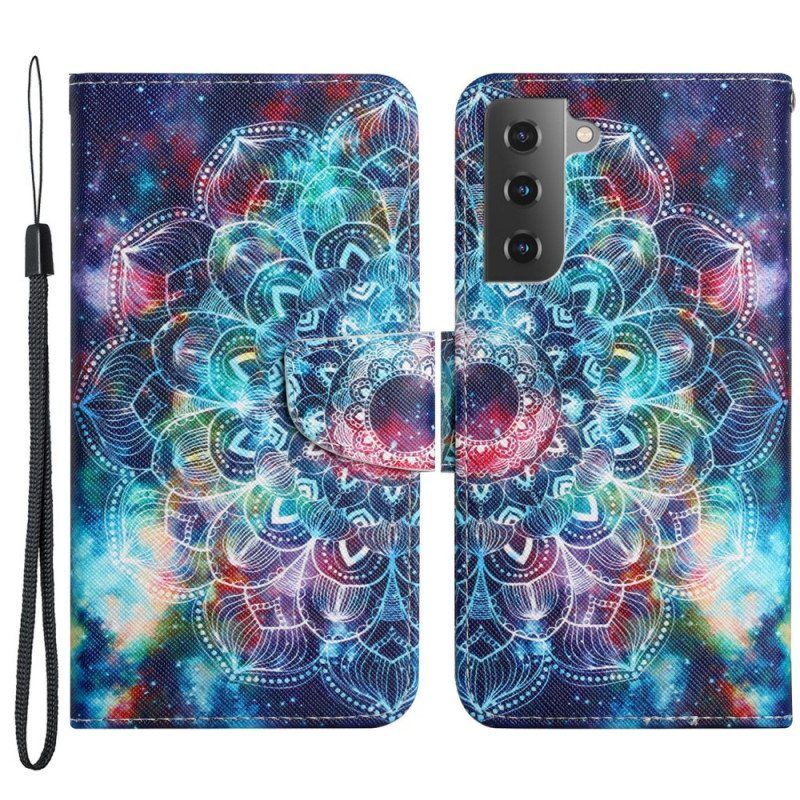 Folio Deksel Til Samsung Galaxy S22 Plus 5G Med Kjede Prangende Half Mandala Strappy