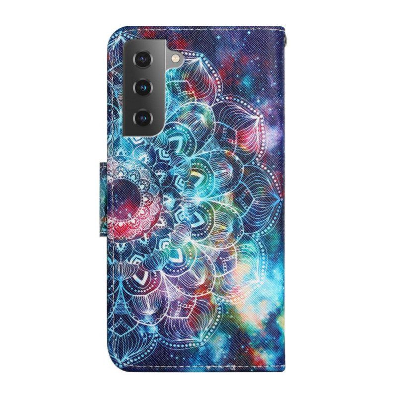 Folio Deksel Til Samsung Galaxy S22 Plus 5G Med Kjede Prangende Half Mandala Strappy