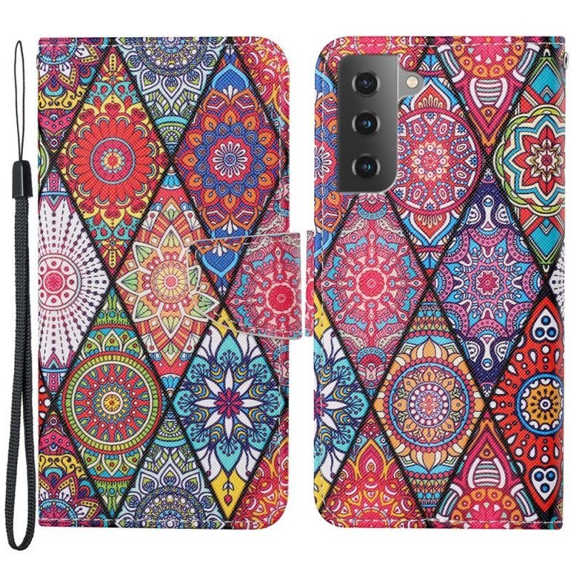 Folio Deksel Til Samsung Galaxy S22 Plus 5G Patchwork Med Snor