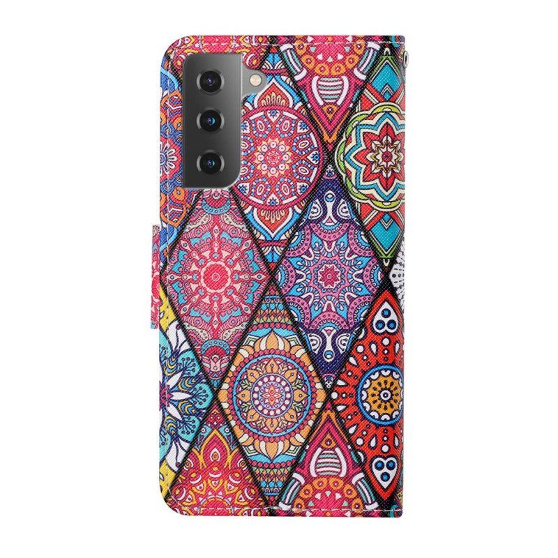 Folio Deksel Til Samsung Galaxy S22 Plus 5G Patchwork Med Snor