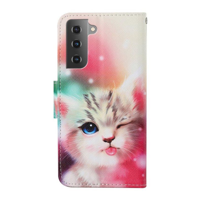 Folio Deksel Til Samsung Galaxy S22 Plus 5G Royal Cat Med Snor