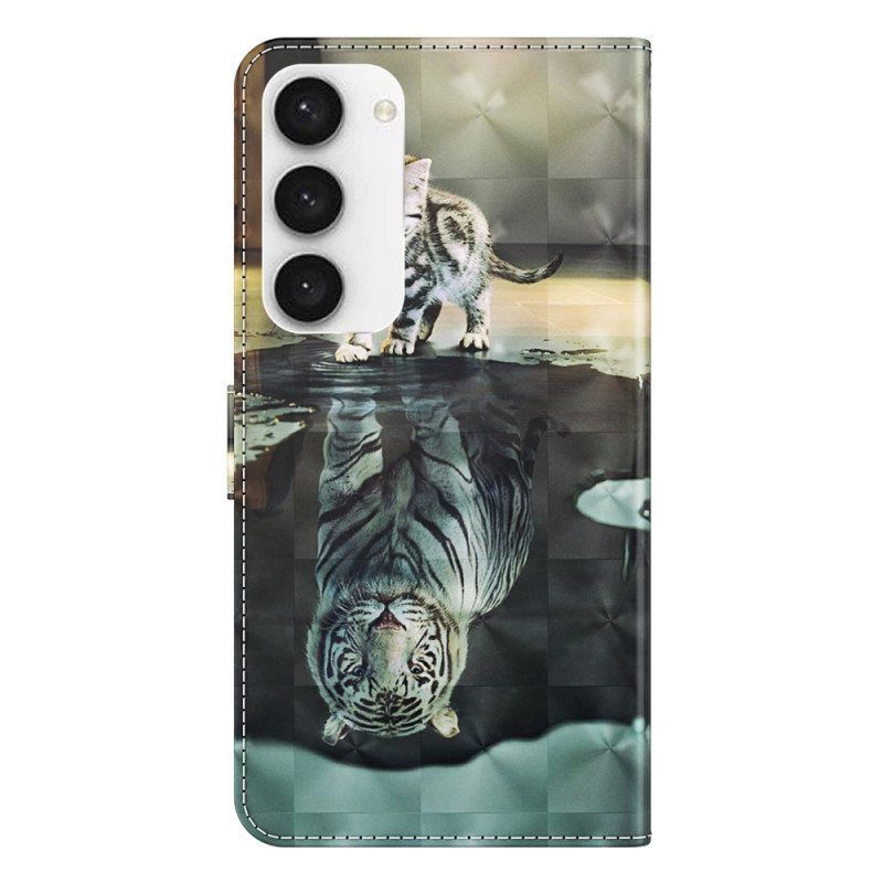 Folio Deksel Til Samsung Galaxy S23 5G Med Kjede Strappy Kitten Dream