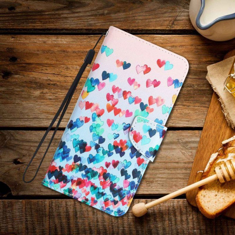 Folio Deksel Til Samsung Galaxy S23 Plus 5G Med Kjede Bare Strappy Hearts