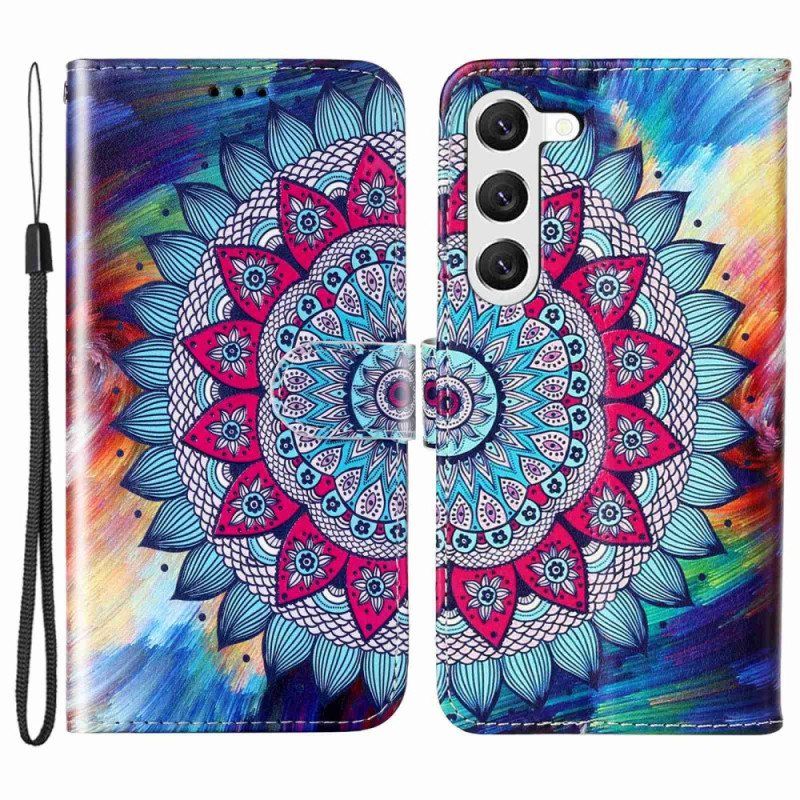 Folio Deksel Til Samsung Galaxy S23 Plus 5G Med Kjede Fargerik Strappy Mandala