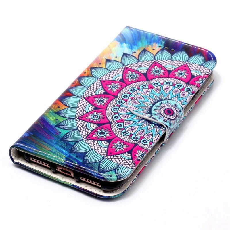 Folio Deksel Til Samsung Galaxy S23 Plus 5G Med Kjede Fargerik Strappy Mandala