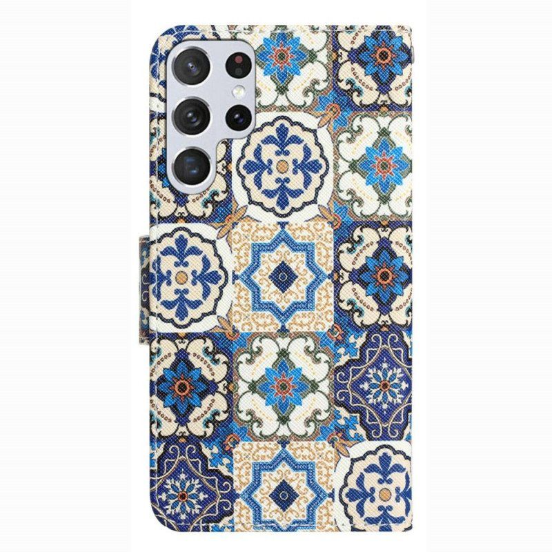 Folio Deksel Til Samsung Galaxy S23 Ultra 5G Med Kjede Strappy Patchwork