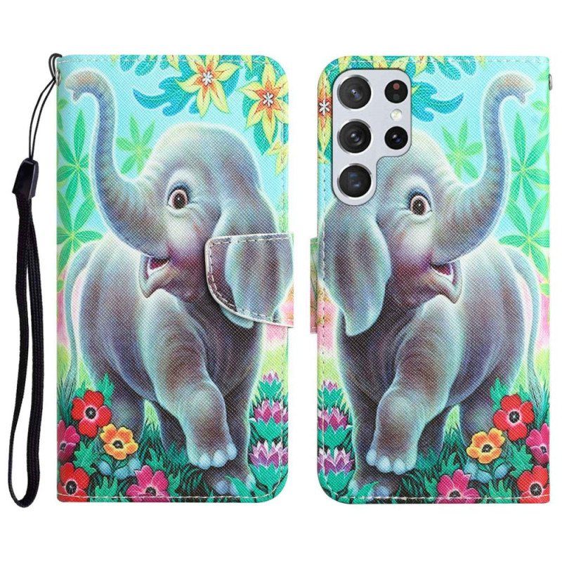 Folio Deksel Til Samsung Galaxy S23 Ultra 5G Med Kjede Thong Elephant