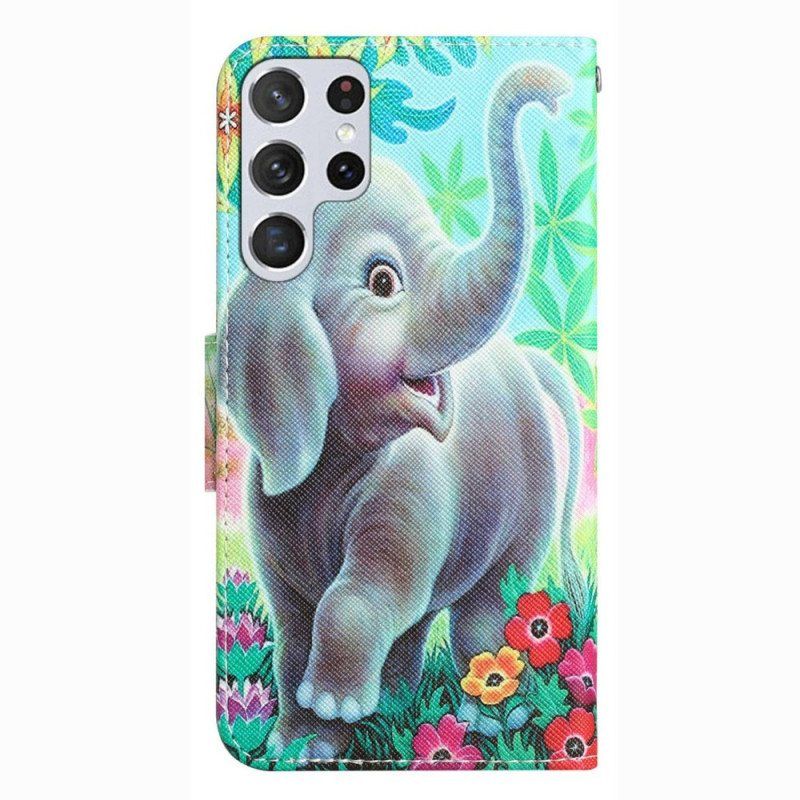 Folio Deksel Til Samsung Galaxy S23 Ultra 5G Med Kjede Thong Elephant