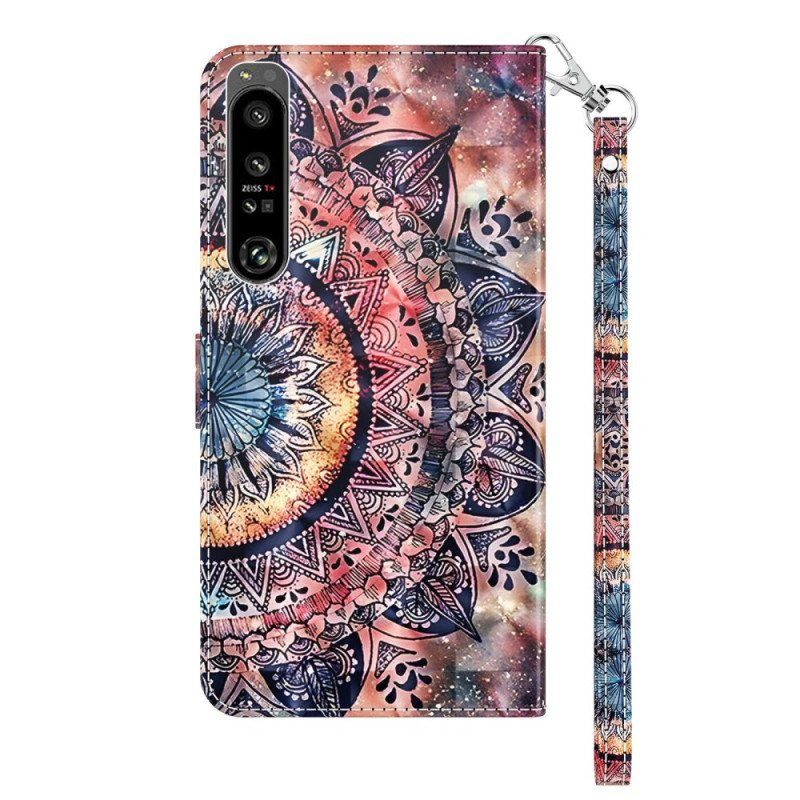 Folio Deksel Til Sony Xperia 1 IV Med Kjede Fargerik Strappy Mandala