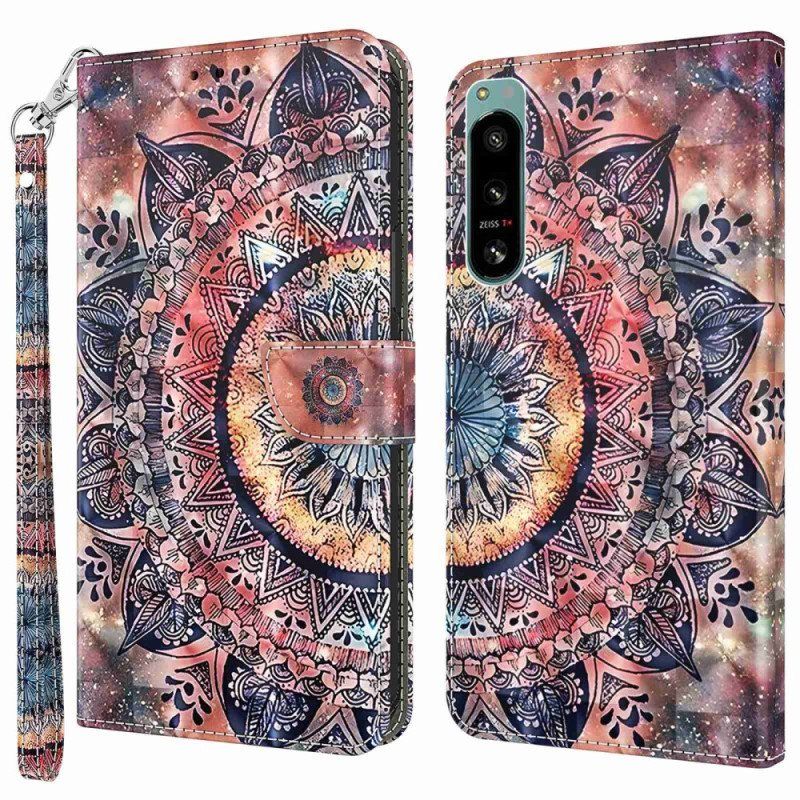 Folio Deksel Til Sony Xperia 5 IV Med Kjede Fargerik Strappy Mandala