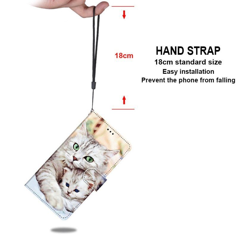 Folio Deksel Til Xiaomi 12 / 12X Med Kjede Strappy Cat Family