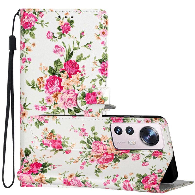 Folio Deksel Til Xiaomi 12 Lite Med Kjede Stropp Liberty Flowers