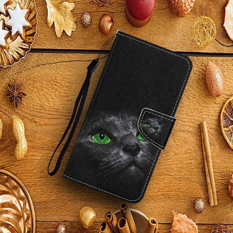 Folio Deksel Til Xiaomi 12T / 12T Pro Med Kjede Green Eyed Cat I Stropp