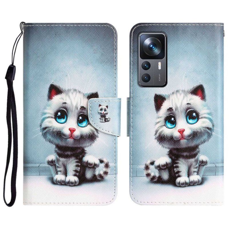 Folio Deksel Til Xiaomi 12T / 12T Pro Med Kjede Strappy Blue Eyed Cat