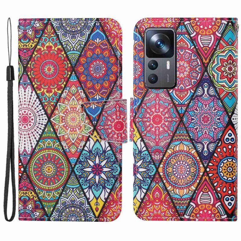 Folio Deksel Til Xiaomi 12T / 12T Pro Patchwork Med Snor