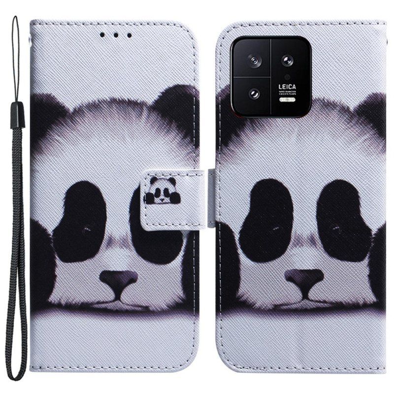 Folio Deksel Til Xiaomi 13 Med Kjede Strappy Panda