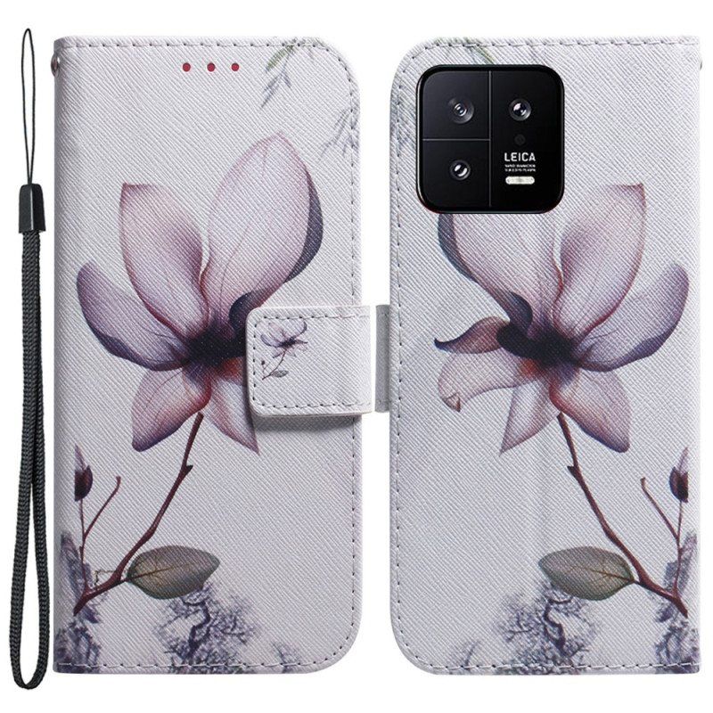 Folio Deksel Til Xiaomi 13 Med Kjede Strappy Rose Flower