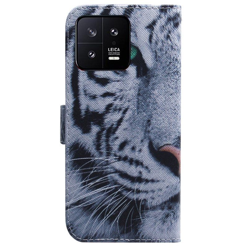 Folio Deksel Til Xiaomi 13 Med Kjede Strappy White Tiger