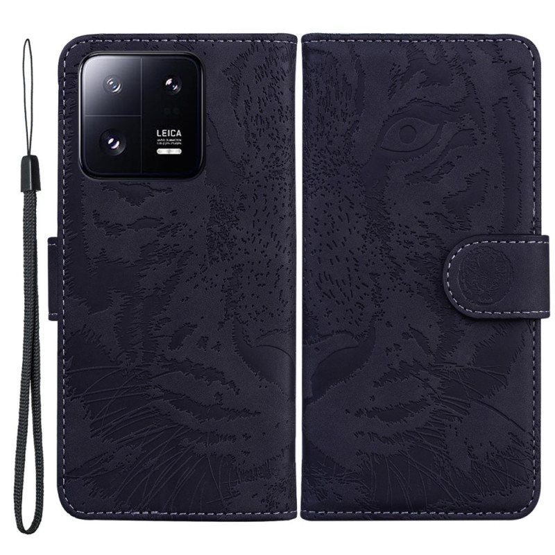 Folio Deksel Til Xiaomi 13 Pro Med Kjede Strappy Tiger Print