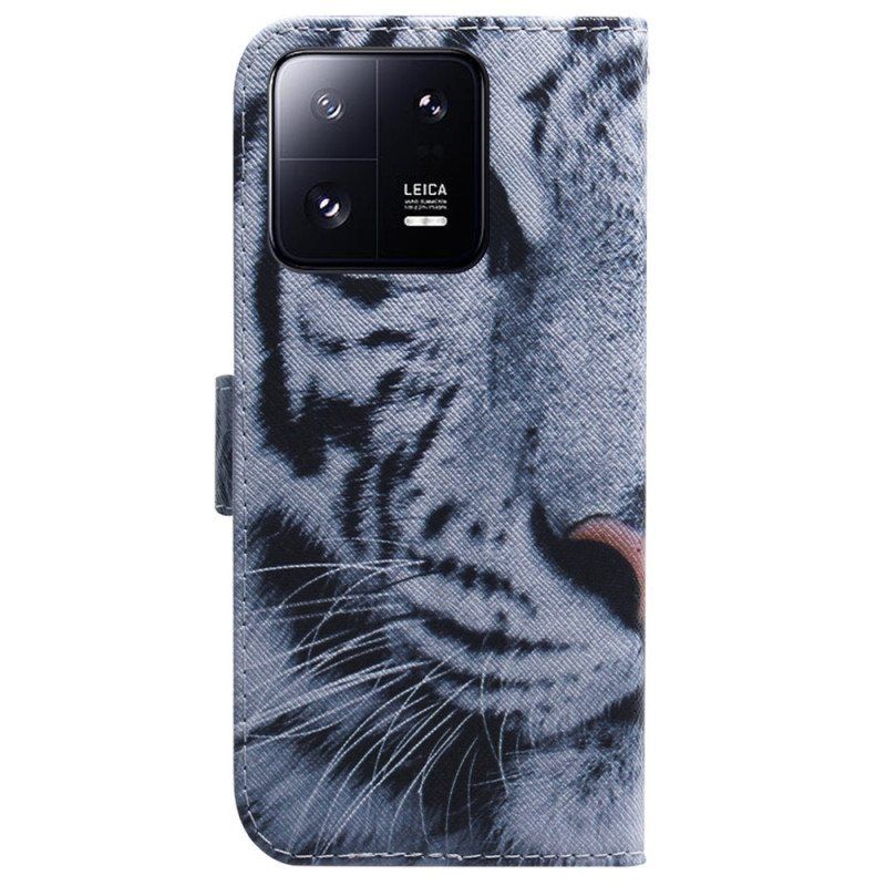 Folio Deksel Til Xiaomi 13 Pro Med Kjede Strappy White Tiger