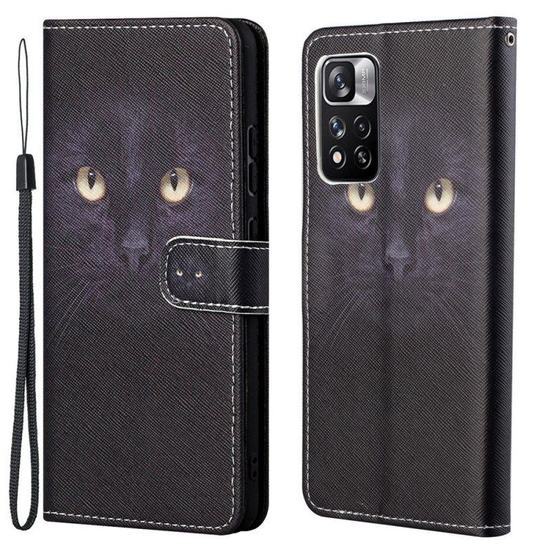 Folio Deksel Til Xiaomi Redmi Note 11 Pro / 11 Pro 5G Med Kjede Strappy Black Cat Eyes