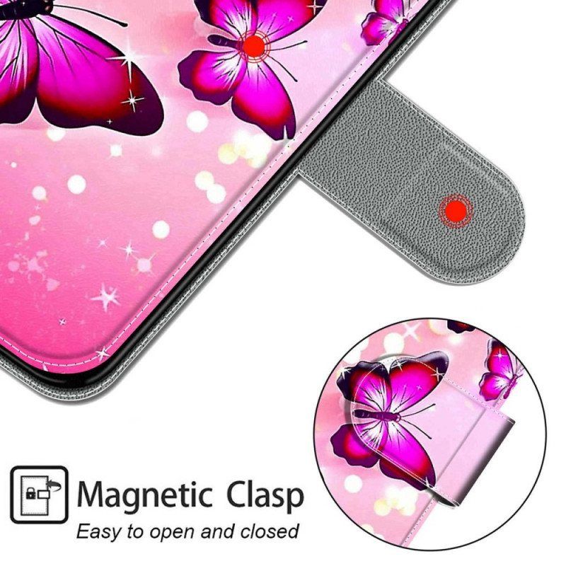 Folio Deksel Til Xiaomi Redmi Note 11 Pro Plus 5G Med Kjede Strap Butterflies Fan