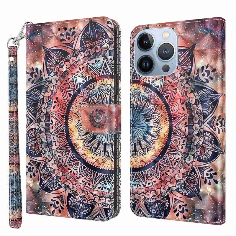 Lærdeksel Til iPhone 14 Med Kjede Pro Colorful Strappy Mandala