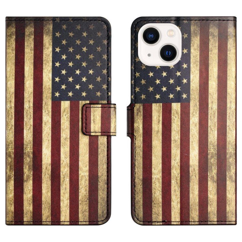 Lærdeksel Til iPhone 15 Plus Vintage Usa-flagg