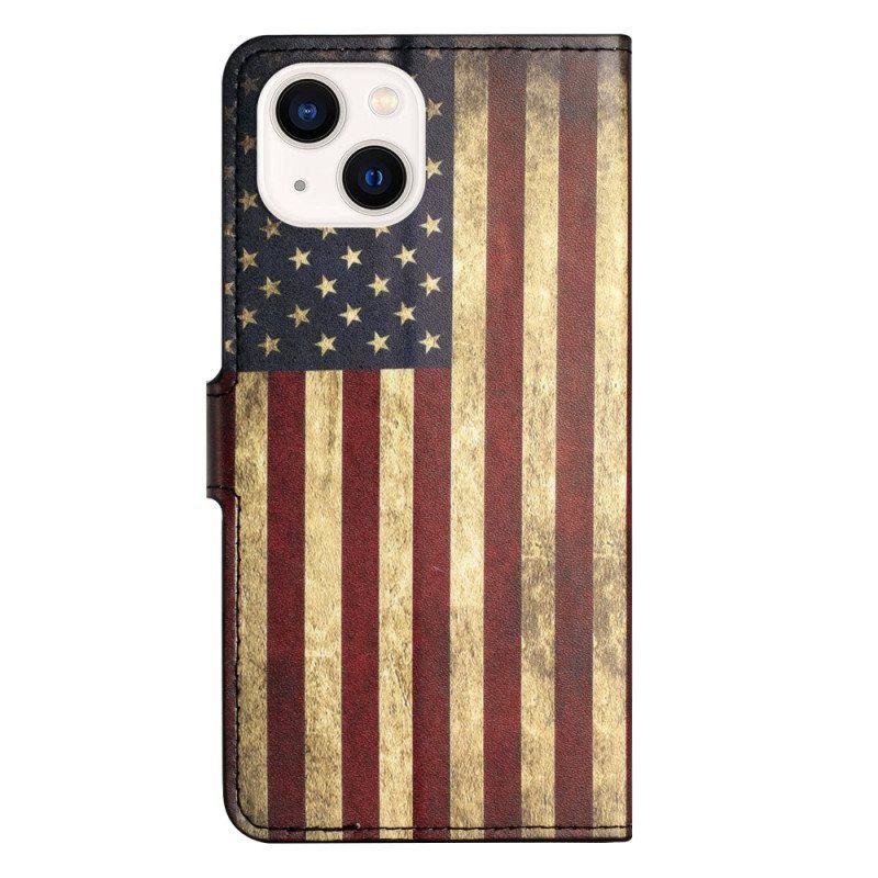 Lærdeksel Til iPhone 15 Vintage Usa-flagg