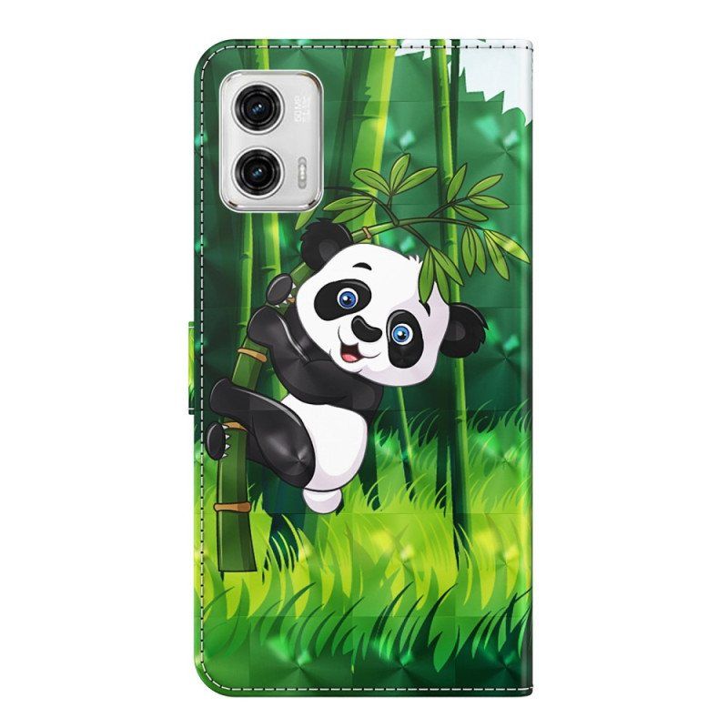 Lærdeksel Til Moto G73 5G Med Kjede Panda Og Bambus Med Snor