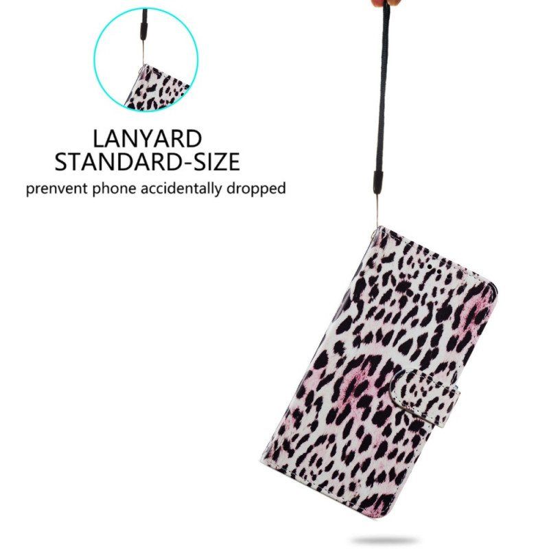 Lærdeksel Til Moto G73 5G Med Kjede Strappy Leopard Style