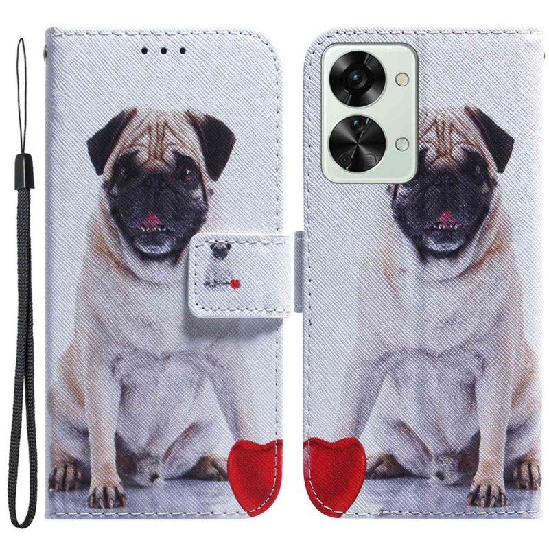 Lærdeksel Til OnePlus Nord 2T 5G Med Kjede Strappy Pug Dog