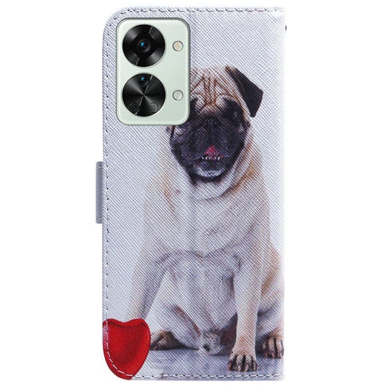 Lærdeksel Til OnePlus Nord 2T 5G Med Kjede Strappy Pug Dog