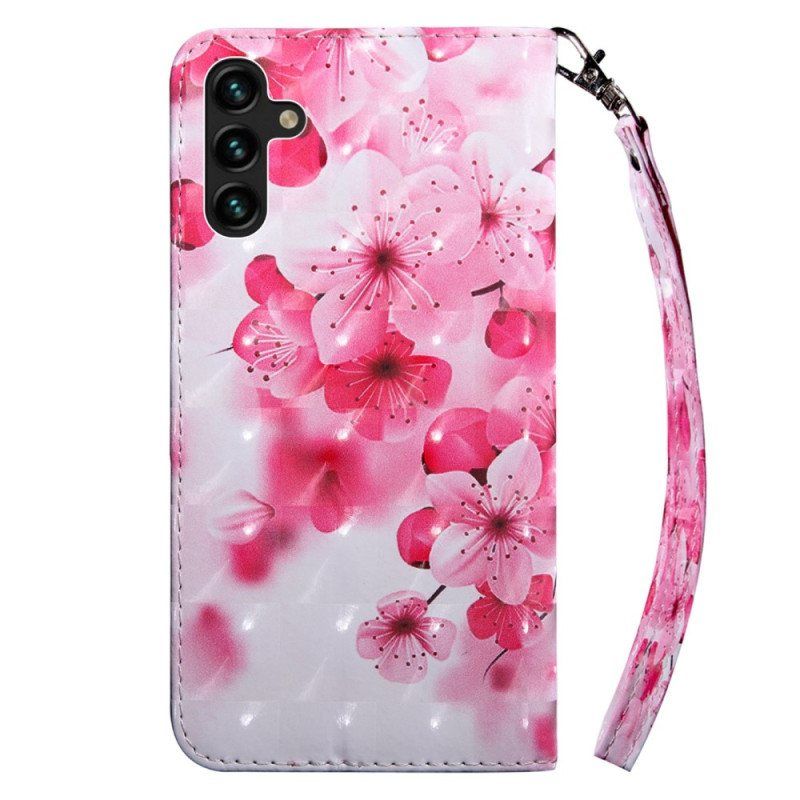 Lærdeksel Til Samsung Galaxy A14 / A14 5G Med Kjede Strappy Rosa Blomster