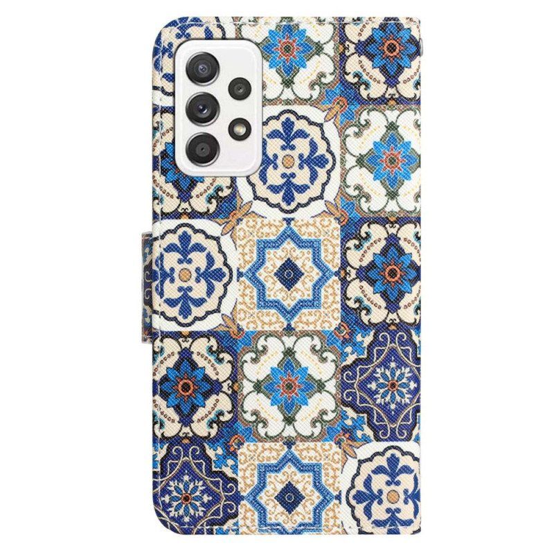 Lærdeksel Til Samsung Galaxy A53 5G Med Kjede Strappy Patchwork