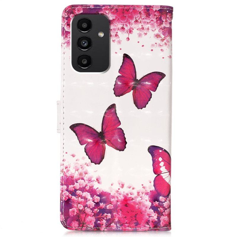 Lærdeksel Til Samsung Galaxy A54 5G Med Kjede Flight Of Butterflies I Lanyard