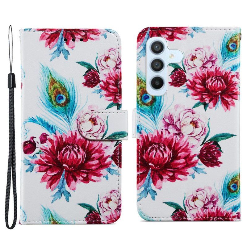 Lærdeksel Til Samsung Galaxy A54 5G Med Kjede Strappy Floral