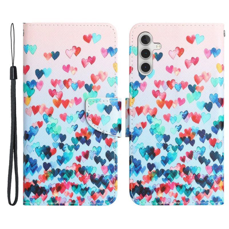 Lærdeksel Til Samsung Galaxy A54 5G Med Kjede Strappy Hearts Rain