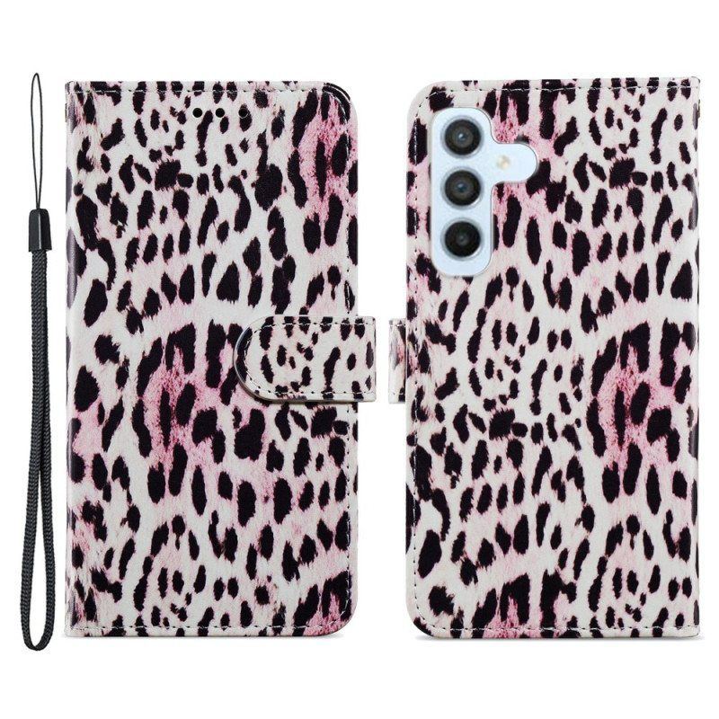 Lærdeksel Til Samsung Galaxy A54 5G Med Kjede Strappy Leopard Style