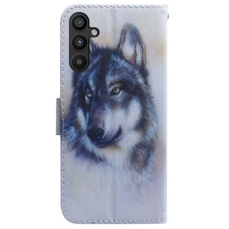 Lærdeksel Til Samsung Galaxy A54 5G Med Kjede Strappy Watercolor Wolf