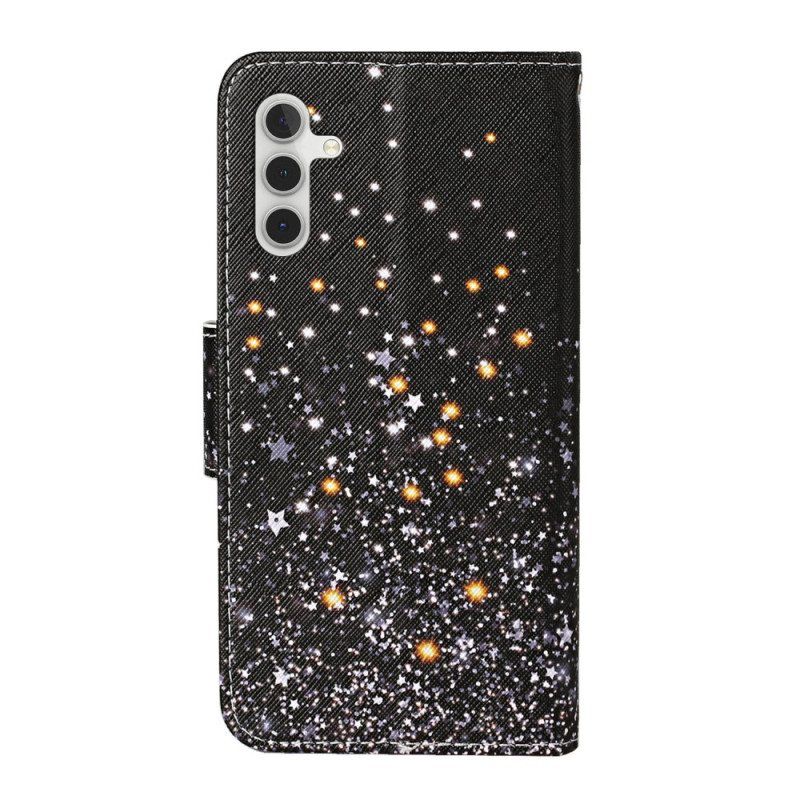 Lærdeksel Til Samsung Galaxy A54 5G Med Kjede Svart Bunn Og Glitter Strappy