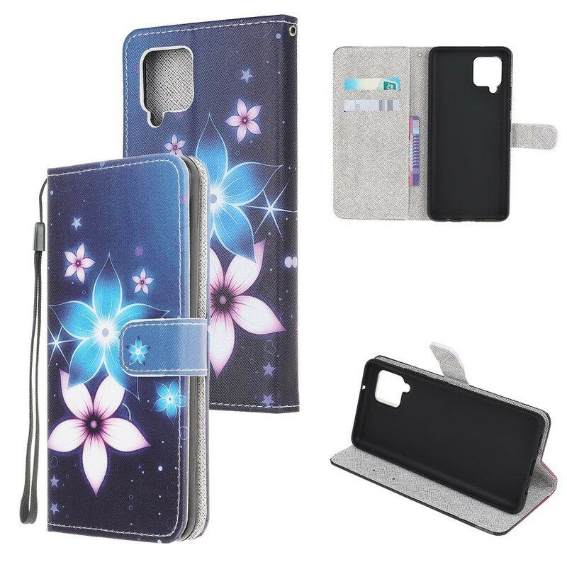 Lærdeksel Til Samsung Galaxy M12 / A12 Med Kjede Lunar Strap Blomster