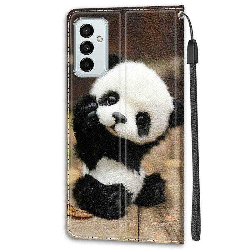 Lærdeksel Til Samsung Galaxy M23 5G Med Kjede Lille Panda Med Stropp