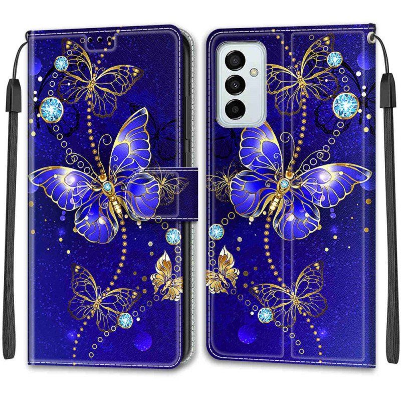 Lærdeksel Til Samsung Galaxy M23 5G Med Kjede Strap Butterflies Fan