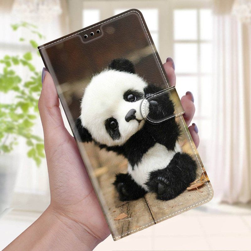 Lærdeksel Til Samsung Galaxy M53 5G Med Kjede Lille Panda Med Stropp