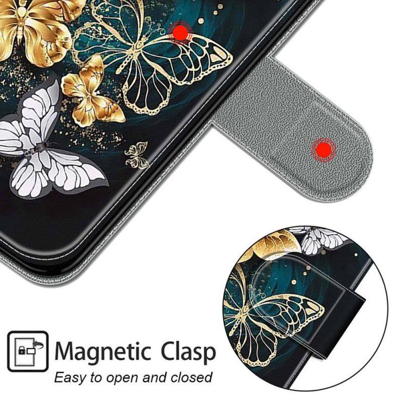 Lærdeksel Til Samsung Galaxy M53 5G Med Kjede Strap Butterflies Fan