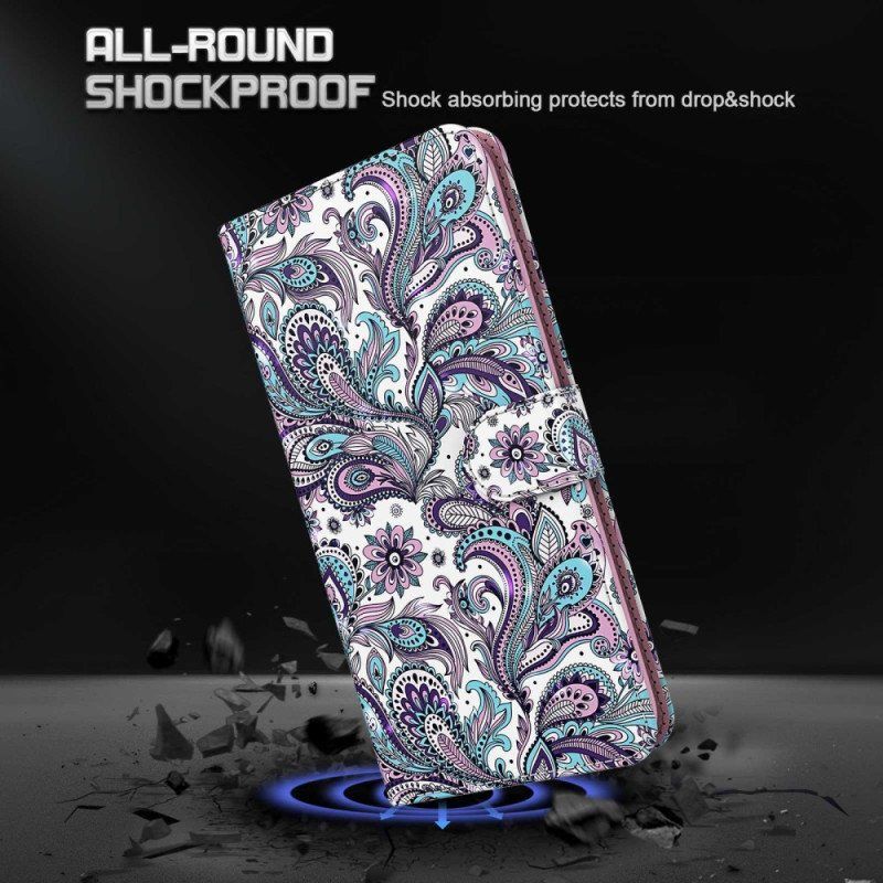 Lærdeksel Til Samsung Galaxy S23 Ultra 5G Med Kjede Strappy Paisley-mønster