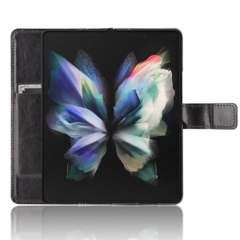 Lærdeksel Til Samsung Galaxy Z Fold 4 Med Kjede Klassisk Strappy Smooth Faux Leather